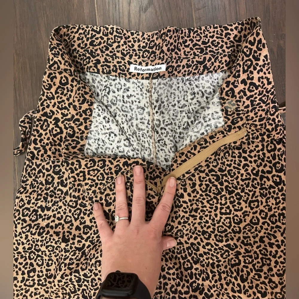 Reformation Jackie Leopard Print Linen Wide Leg Pants Size 4